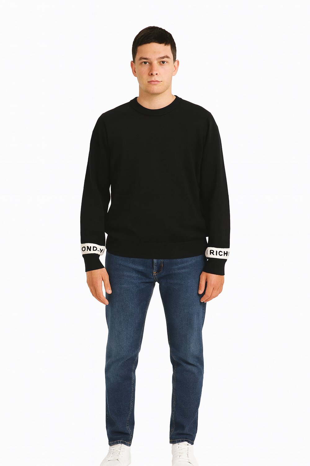 John Richmond maglia uomo lana nera collo tondo polsini logo | CammarataMode