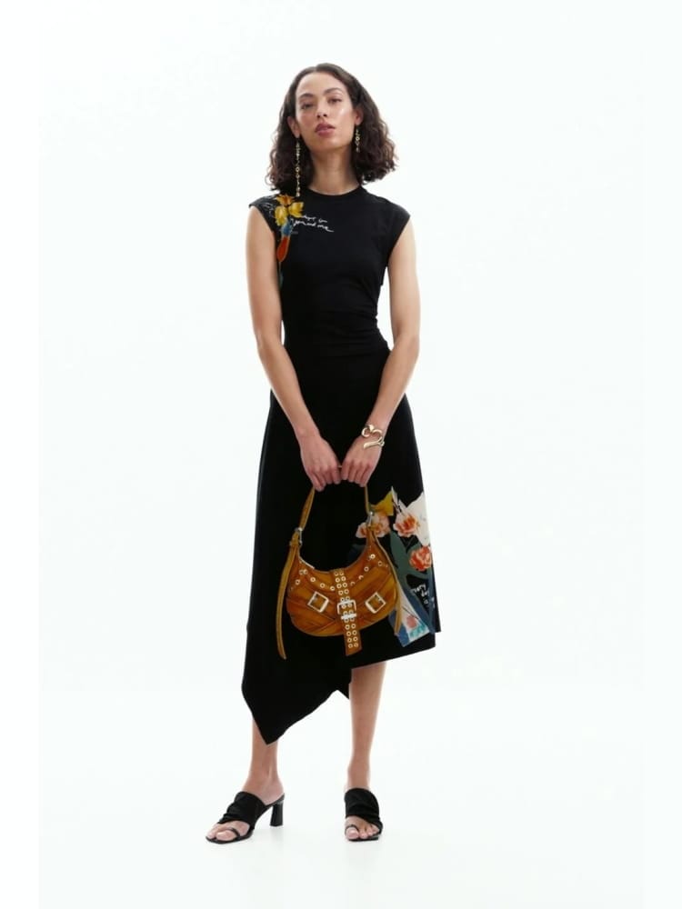 Desigual abito midi leyter nero con stampa fiori