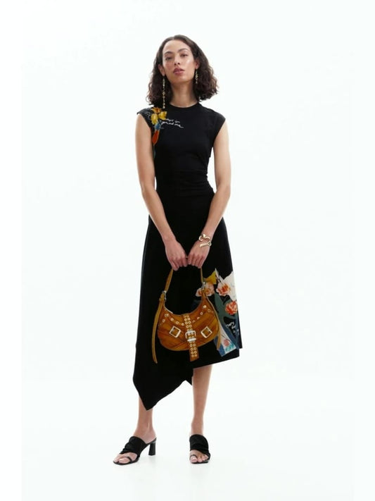 Desigual abito midi leyter nero con stampa fiori