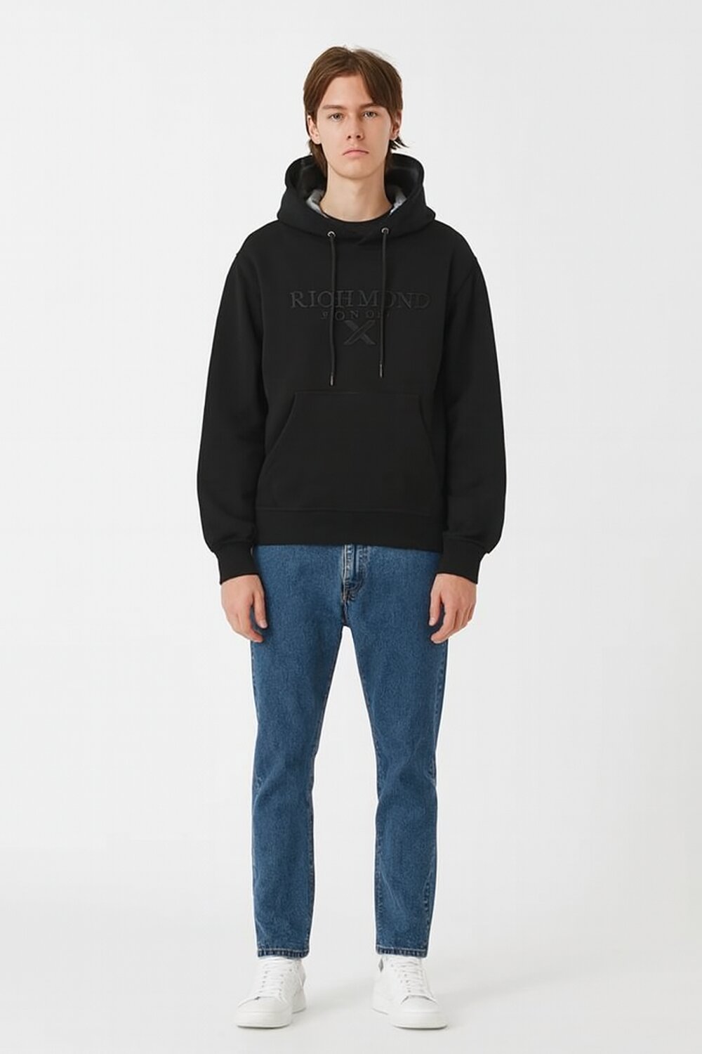 John Richmond felpa uomo nera con cappuccio cotone logo urban | CammarataMode