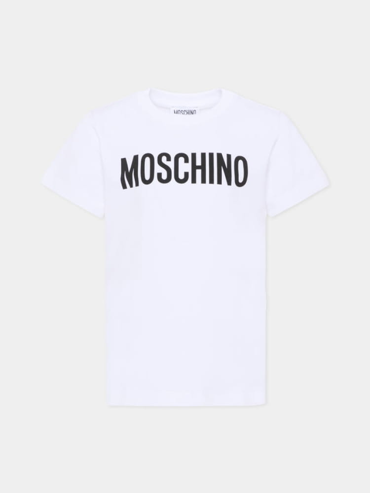 Moschino t-shirt kids/junior in cotone bianco con stampa logo Bambino