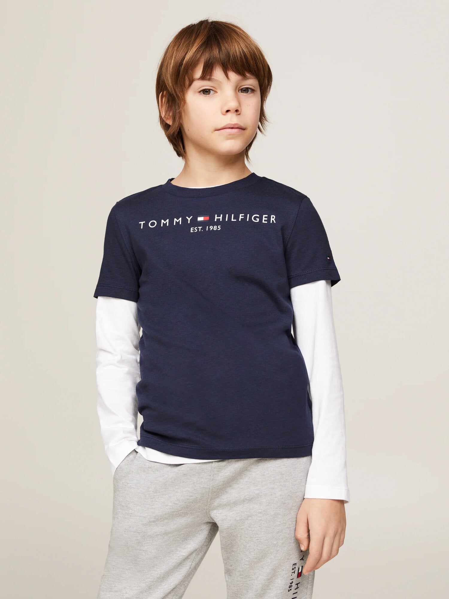 Tommy Hilfiger Tshirt Blu Bambino In Jersey Maniche Corte Quotidiano PE26