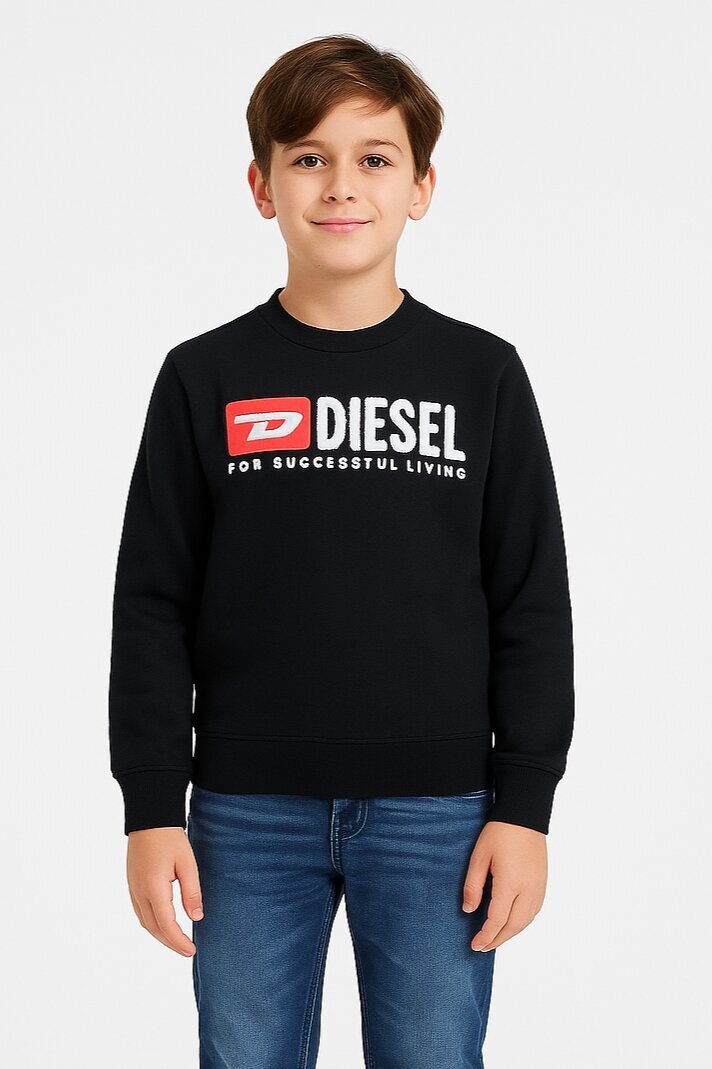 Diesel felpa bambino ragazzo nera girocollo cotone logo stampato