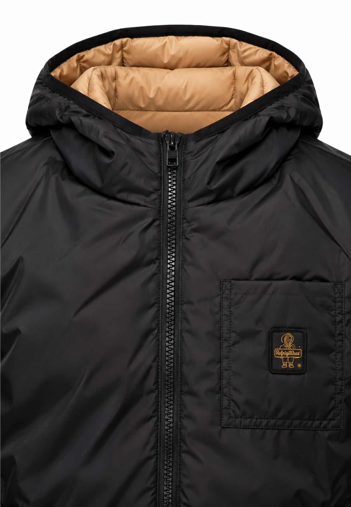 REFRIGIWEAR GIUBBOTTO NERO E BEIGE REVERSIBILE CON CAPPUCCIO Bambini e ragazzi R2155CW26.NE_
