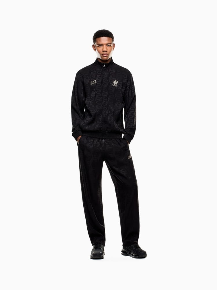 Emporio Armani tuta soccer in viscosa jacquard nero logo all over