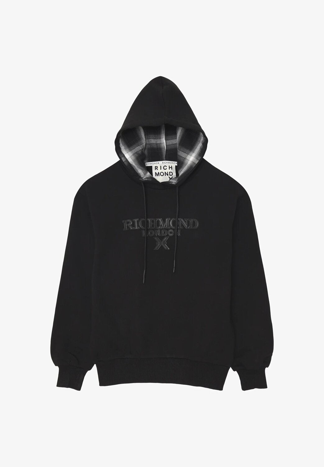 John Richmond felpa uomo nera con cappuccio cotone logo urban