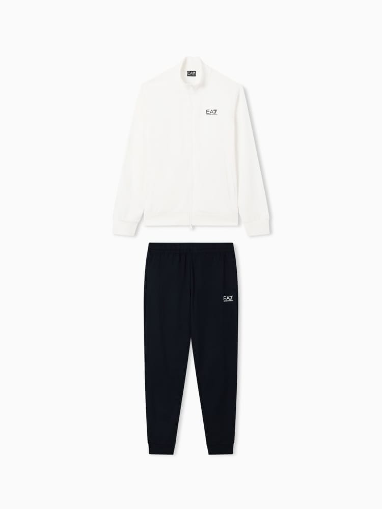 Emporio Armani tuta core identity in cotone bianco con pantalone nero