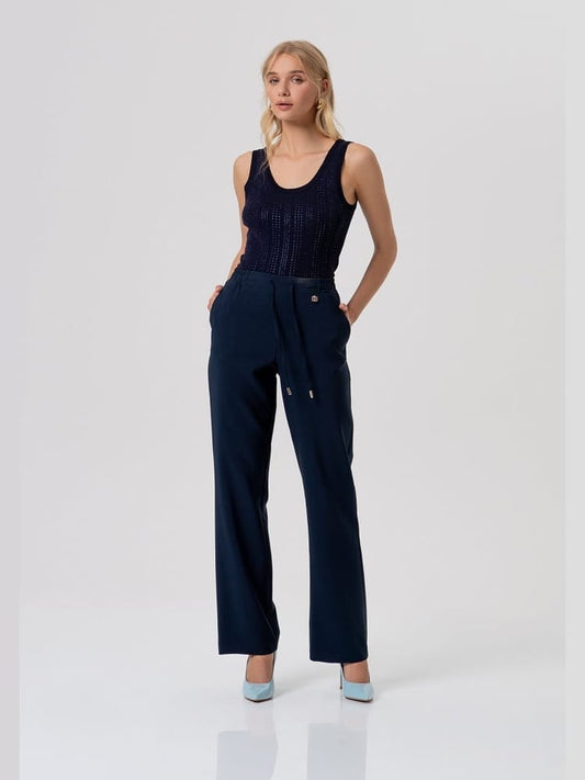 Fracomina pantalone regular con coulisse in vita blu