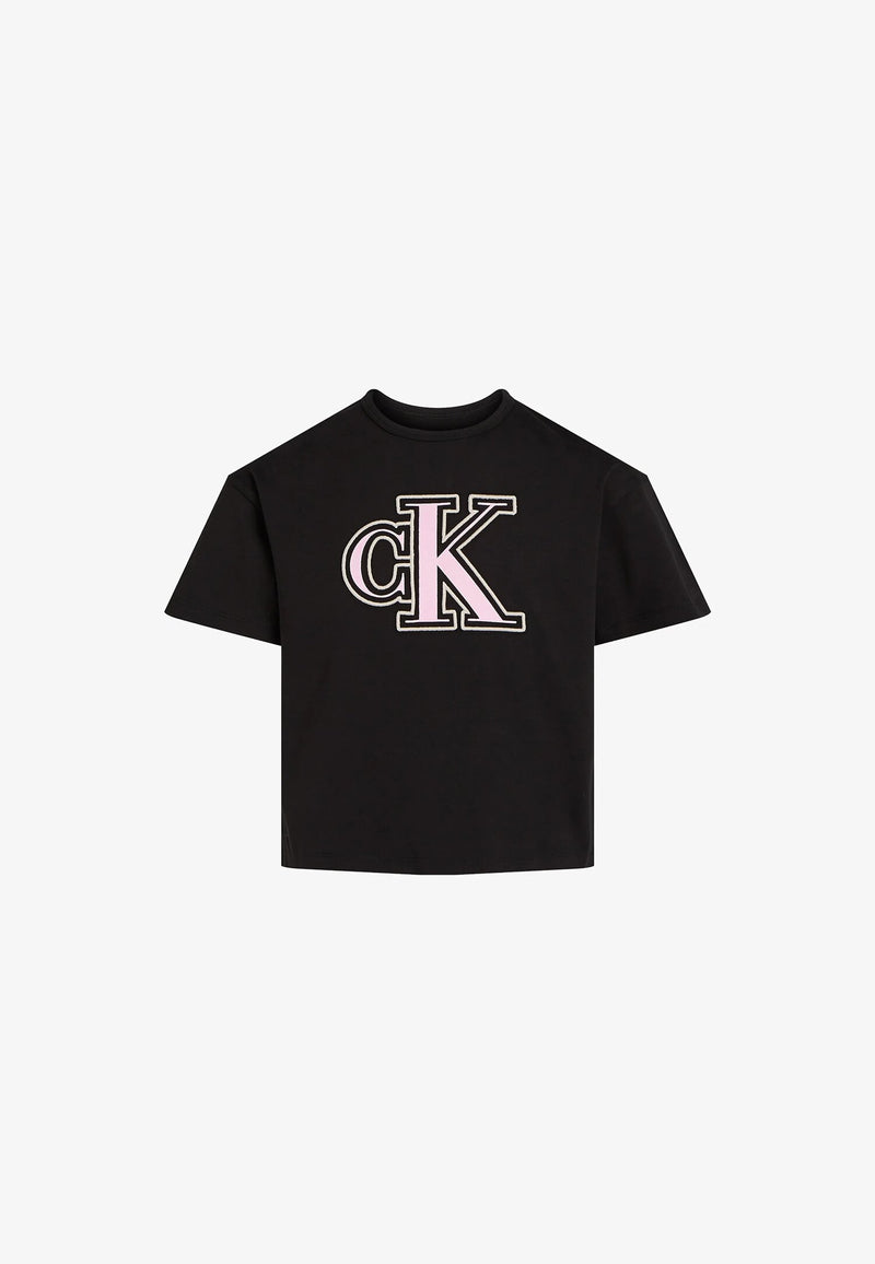 Calvin Klein black t-shirt with pink CK logo for girls - BLACK | CammarataMode
