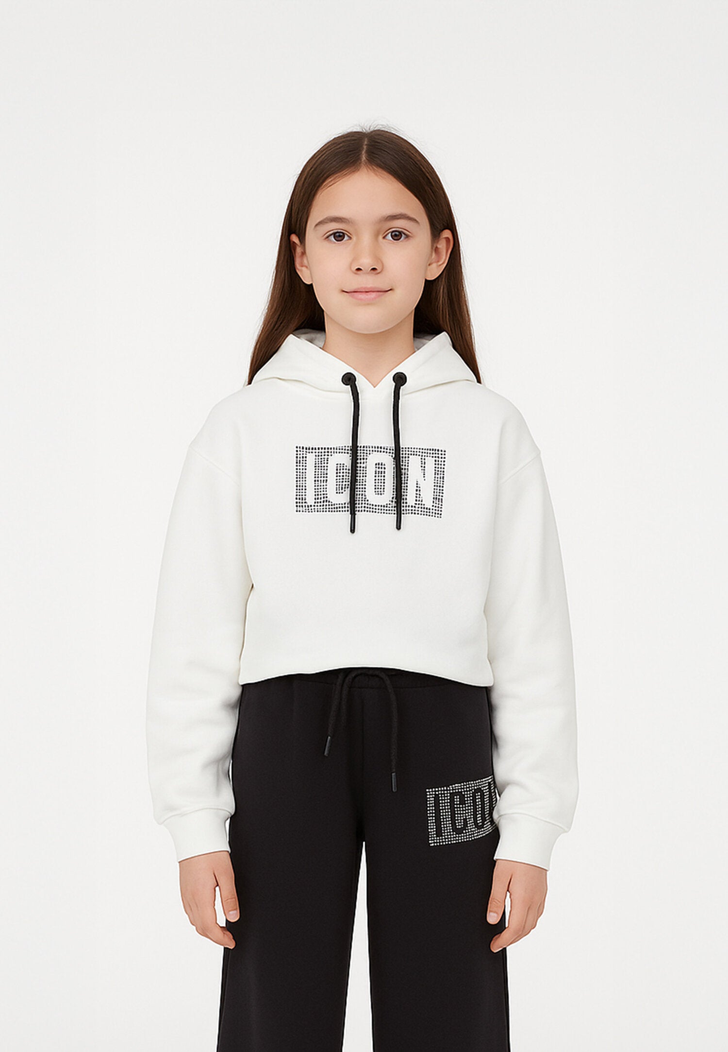 Icon Felpa Bianco Bambina In Cotone Con Cappuccio Sportivo AI25