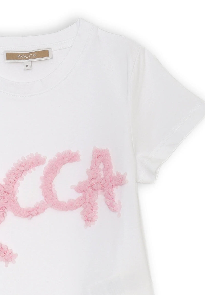 Maglietta Kocca bambina bianca logo 3D rosa primavera estate 2025 - ROSA | CammarataMode