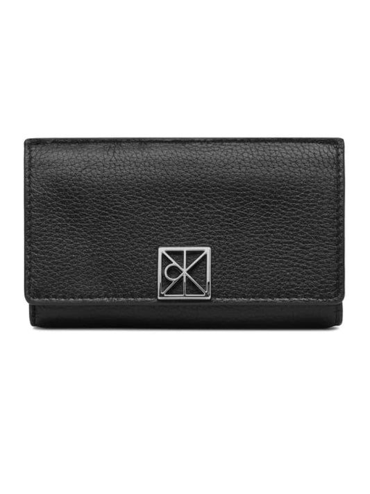 Calvin Klein portafoglio donna in ecopelle nero con logo argentato Donna | Misure: 10 x 7.5 x 2 cm