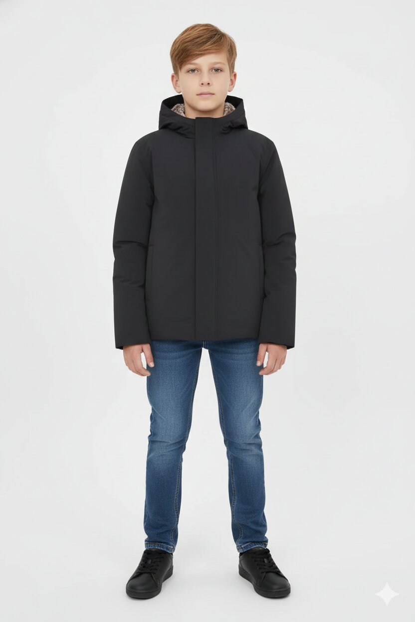 Suns Giubbotto Nero Bambino In Poliestere Con Cappuccio Invernale AI 25