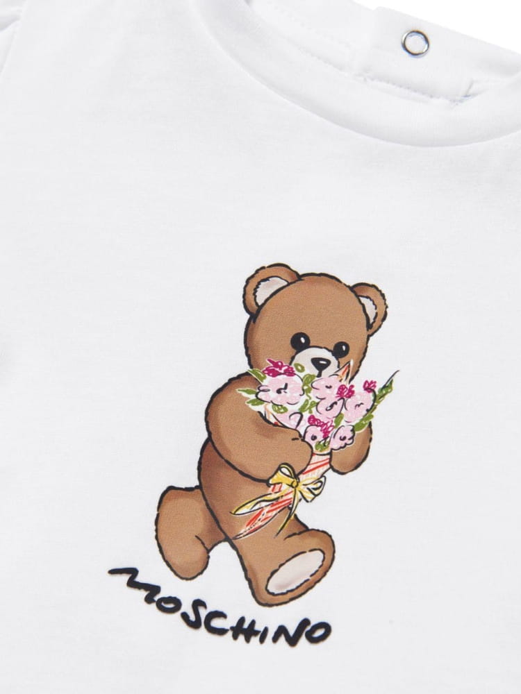Moschino t-shirt infant in cotone bianco con stampa teddy Bambina
