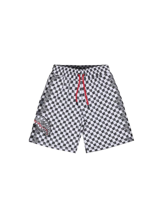 Sprayground short kids/junior in cotone grigio e nero con stampa bocca di squalo