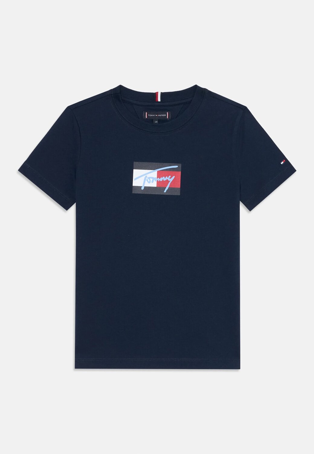 TOMMY HILFIGER – T-shirt Script Flag Neonato in Cotone – Blu Navy con Stampa