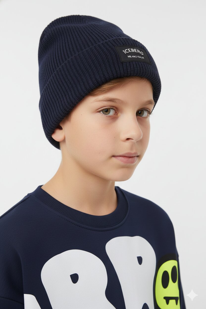 Iceberg Cappello Blu Neonato In Cotone Cuffia Uso Quotidiano AI25