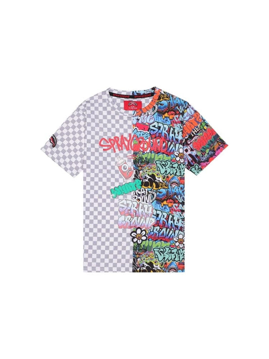 Sprayground t-shirt damier in cotone multicolor con grafica murales