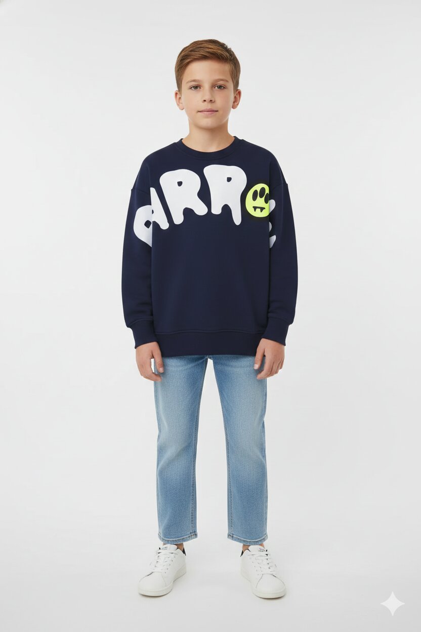 Barrow Felpa Blu Bambino In Cotone Girocollo Sportivo AI25