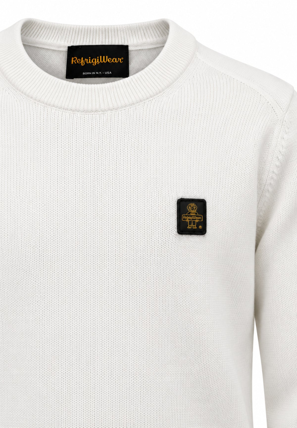 REFRIGIWEAR MAGLIONE PANNA IN LANA SAGOMATO CON MINI LOGO RICAMATO Uomo BENNET PULLOVER.PANNA_