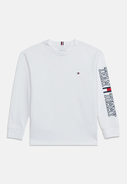 Tshirt bianca maniche lunghe logo sulla manica con polsino Bambini e ragazzi kb0kb10512ybr_