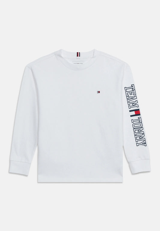 Tshirt bianca maniche lunghe logo sulla manica con polsino Bambini e ragazzi kb0kb10512ybr_