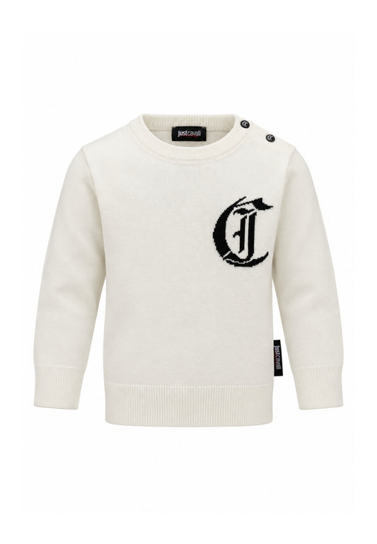 JUST CAVALLI MAGLIONCINO PANNA GIROCOLLO CON LOGO GRANDE Bambini e ragazzi JIA26002MA.PANNA_