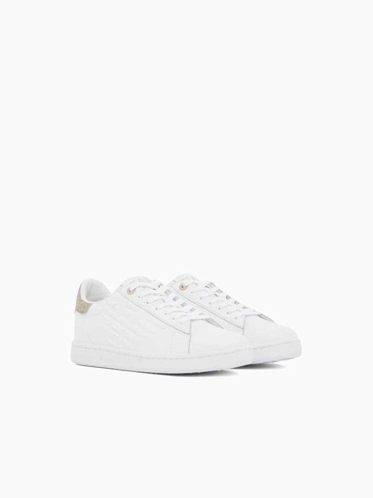 Emporio Armani sneakers uomo classic in pelle bianca con logo e dettaglio beige Uomo