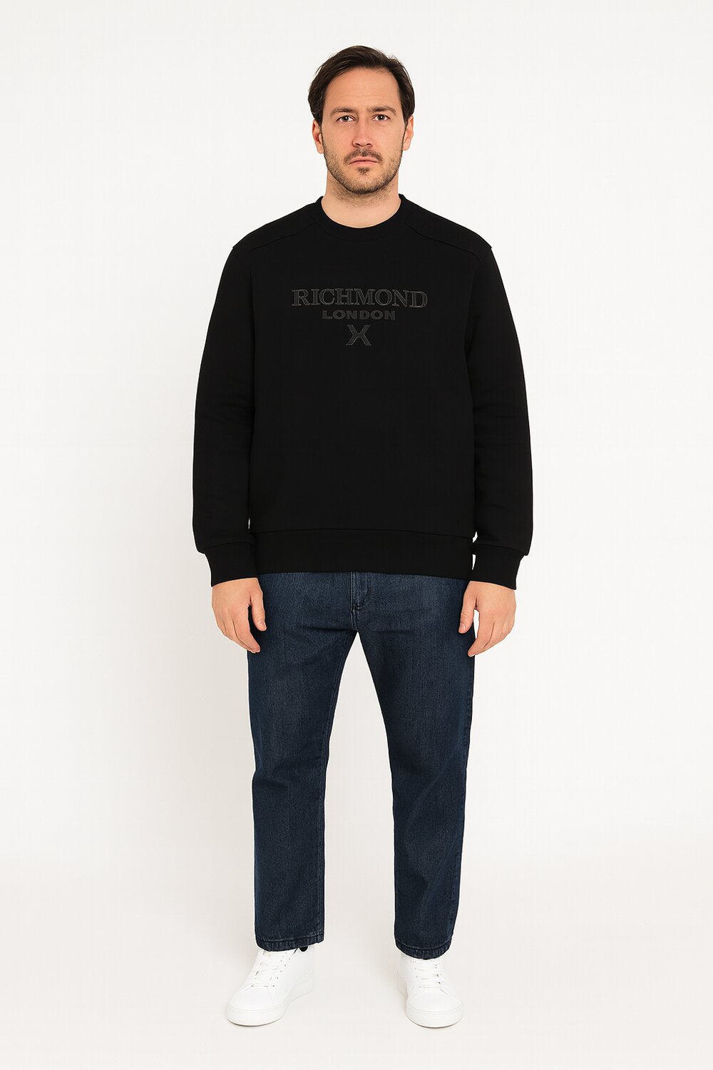 John Richmond felpa uomo girocollo nera cotone logo minimal