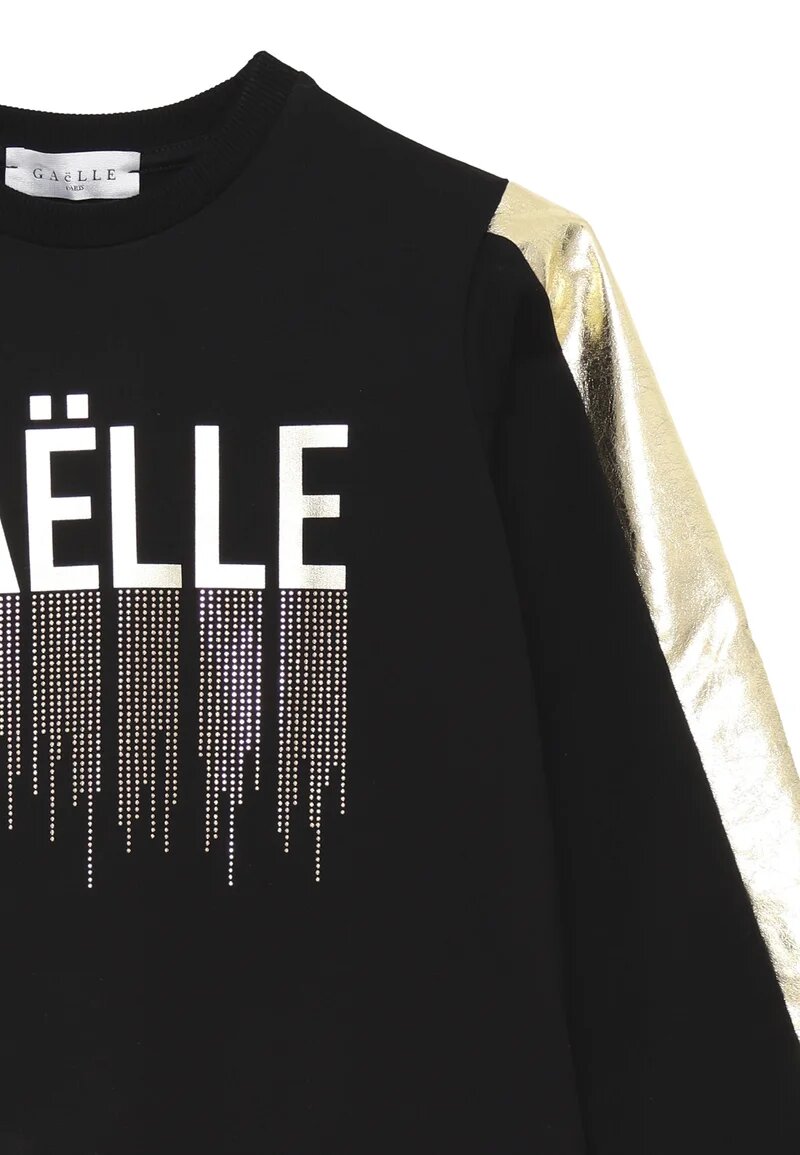Gaelle Paris Vestito Nero Bambina In Cotone Girocollo Sportivo AI25