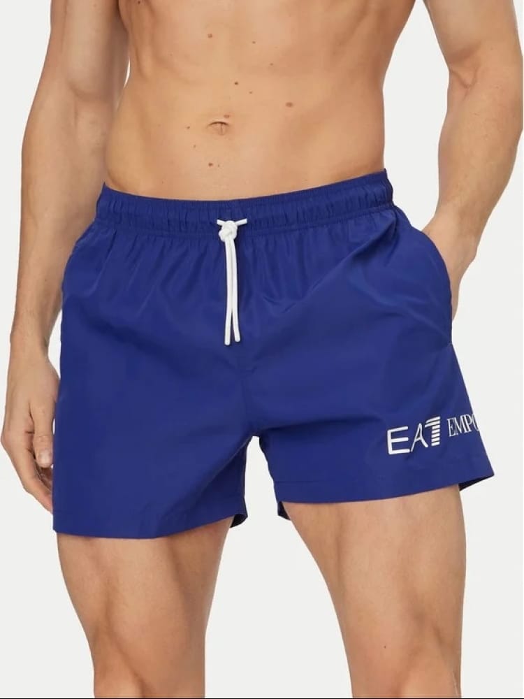 Emporio Armani costume da bagno boxer uomo azzurro con logo bianco Uomo