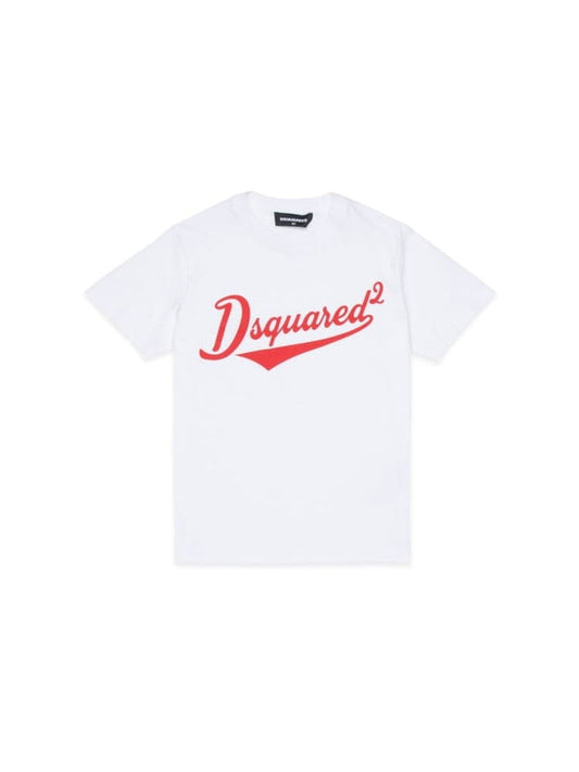 Dsquared t-shirt kids/junior in cotone bianco girocollo con logo stampato in corsivo Bambino