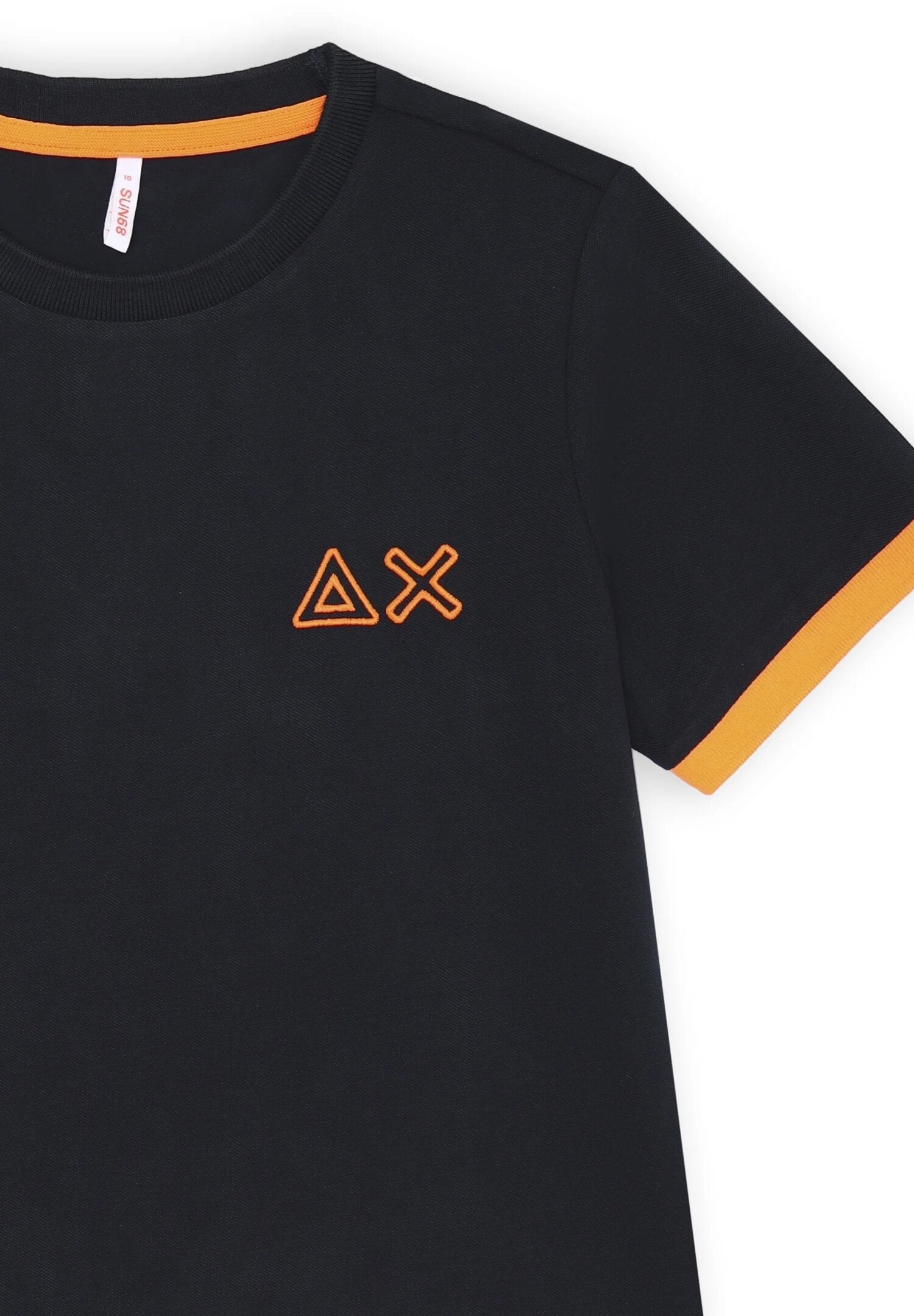 T-shirt blu Sun68 bambino in cotone con ricami arancioni e maniche corte | CammarataMode