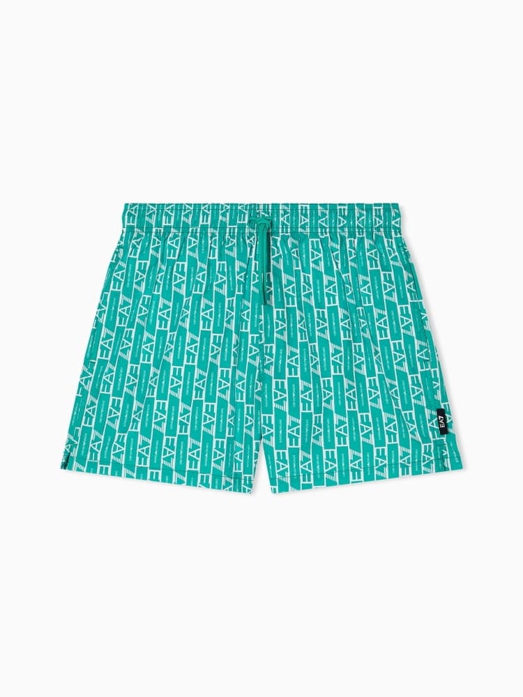 Emporio Armani costume da bagno boxer uomo turchese con logo all over Uomo