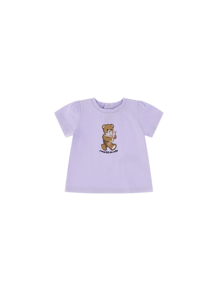Moschino t-shirt infant in cotone glicine con stampa teddy Bambina