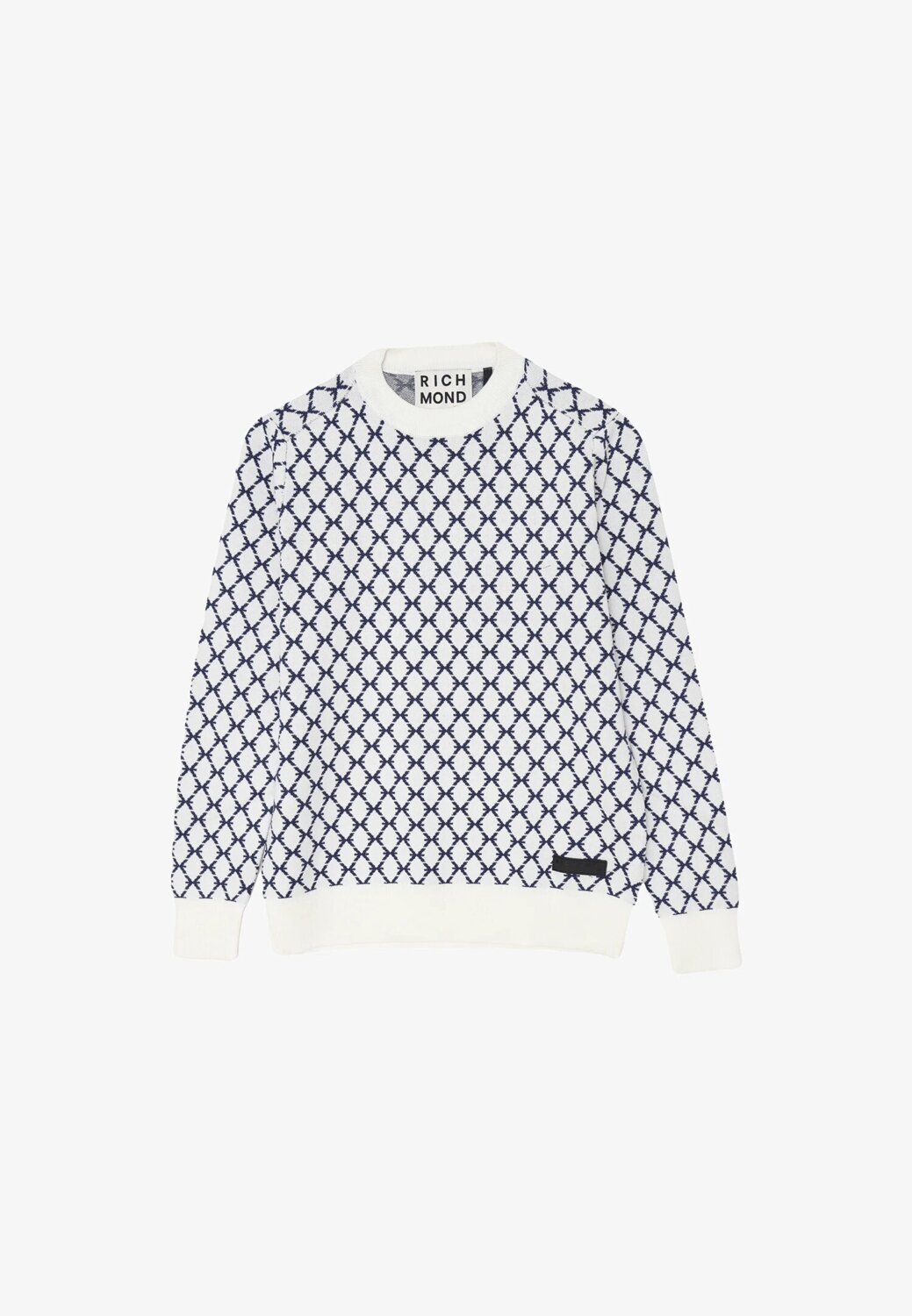 John Richmond maglione uomo off white lana rasata fantasia geometrica