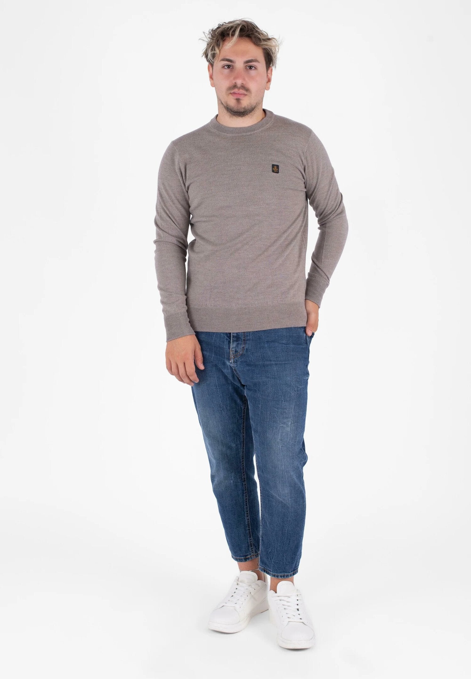 Refrigiwear maglione uomo tortora in lana con girocollo | CammarataMode