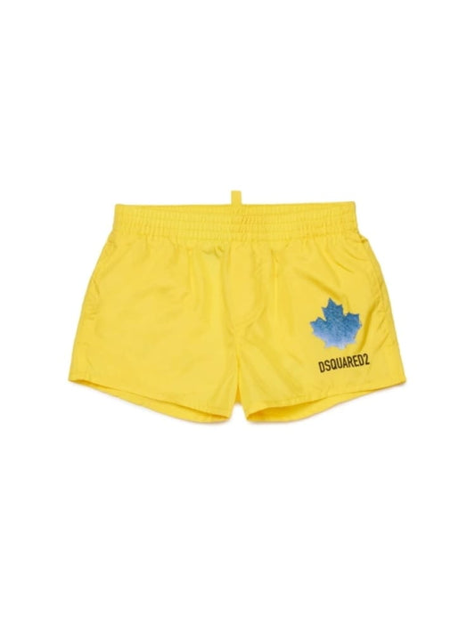 Dsquared costume da bagno infant giallo con logo foglia Bambino
