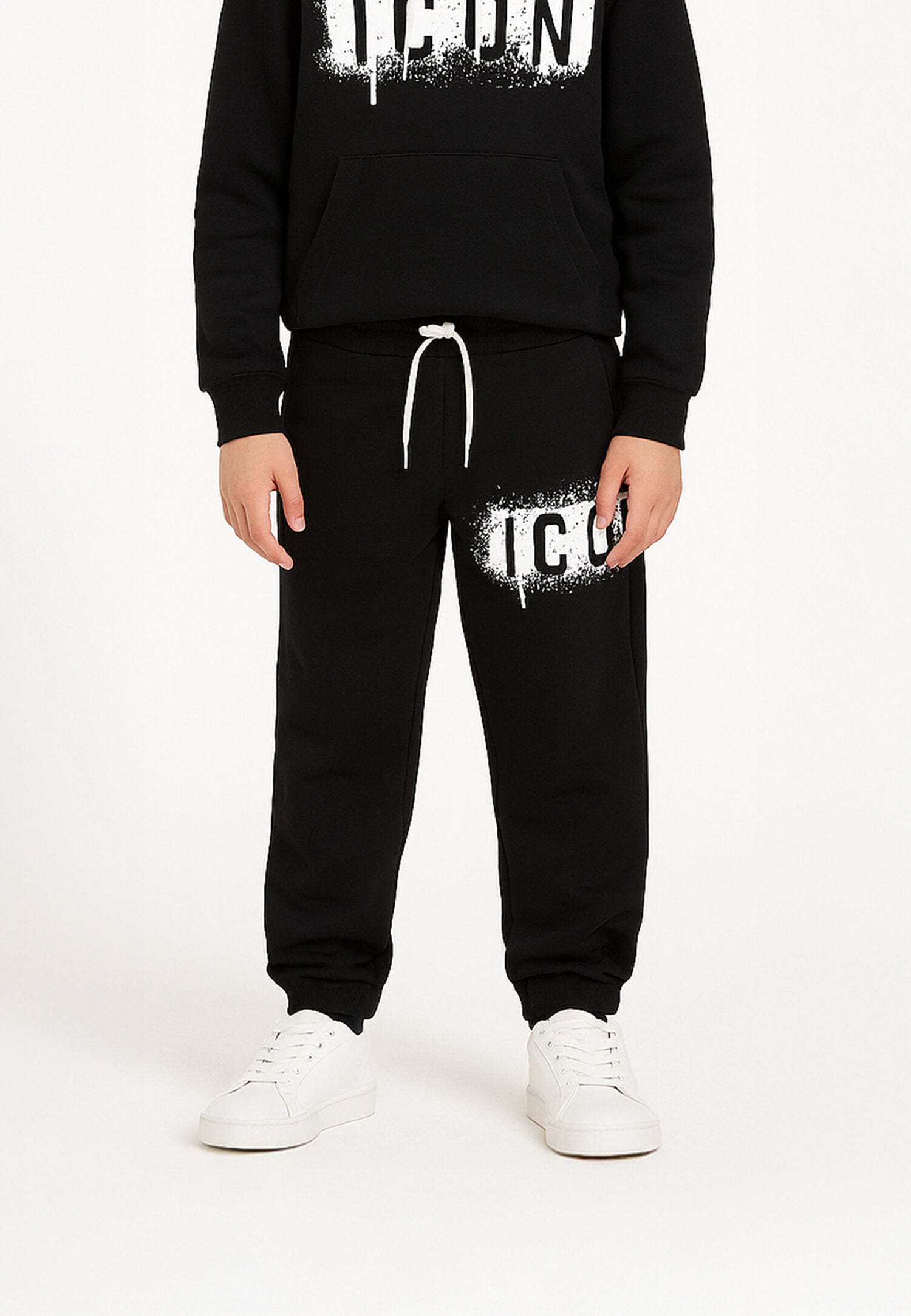 Icon Pantalone Nero Bambino In Cotone Vita Regolabile Sportivo AI25