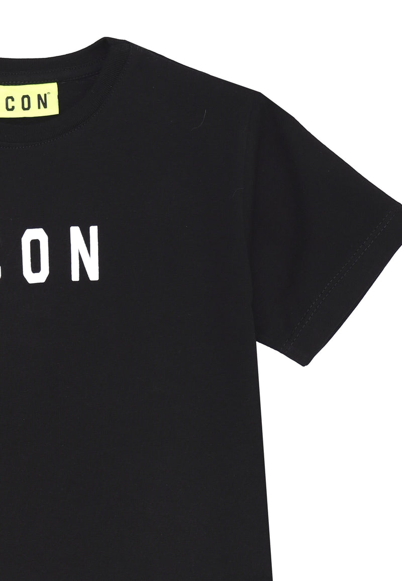 ICON black t-shirt for children 12 months 4 years cotton white print - BLACK | CammarataMode