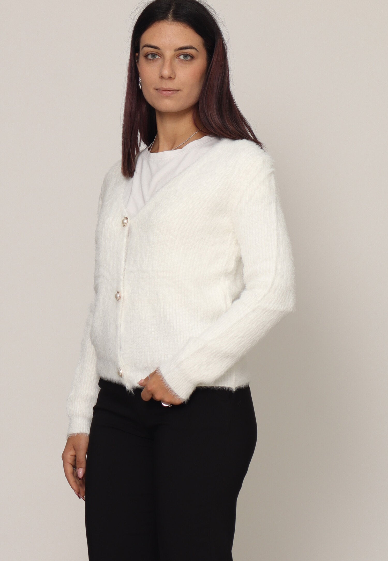 Monte Cervino Cardigan Lana Panna Donna In Lana Con Bottoni Elegante AI25