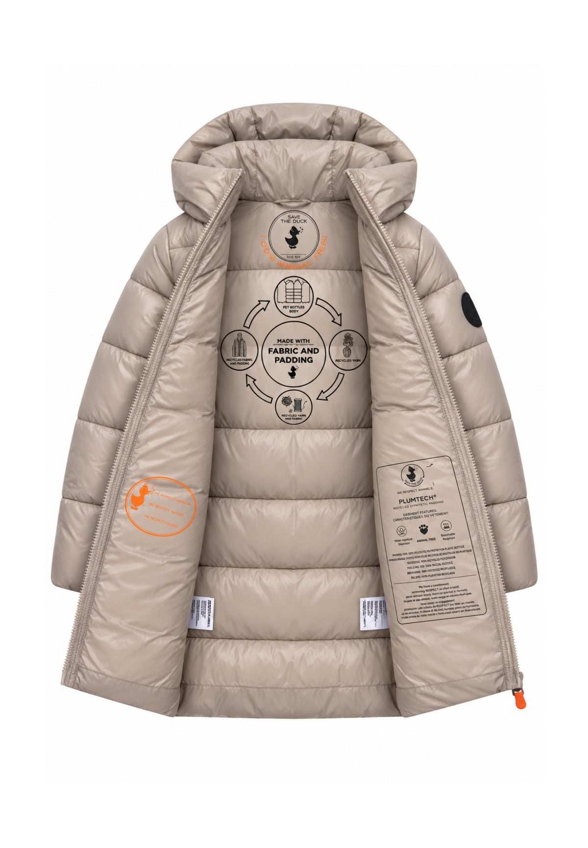 Save the Duck GIUBBOTTO BEIGE LUNGO A LINEA DRITTA Bambine e ragazze 10-J45510G.BEIGE_