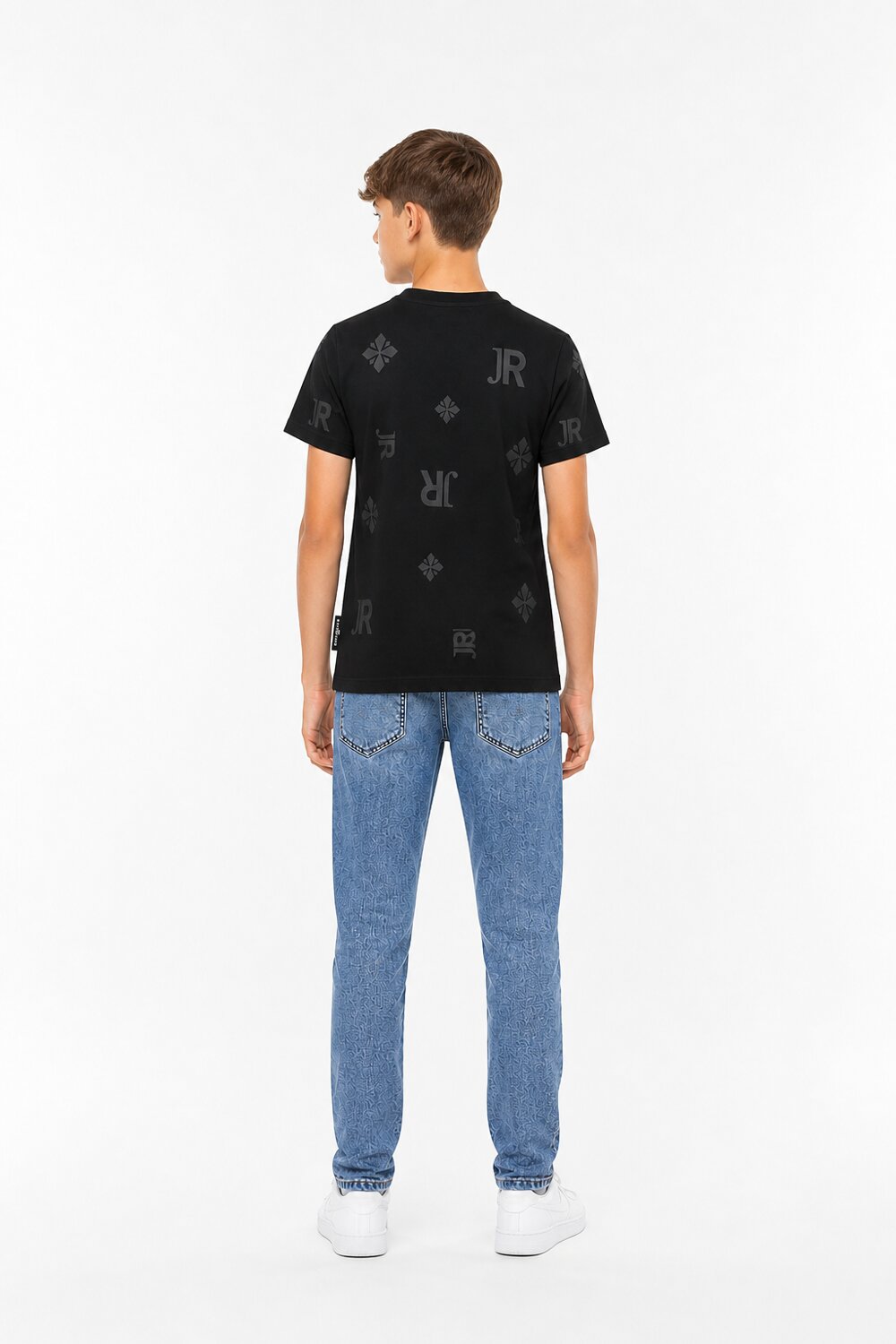 John Richmond Tshirt Nera Logo All Over Tono Su Tono Bambino RBP26041TS_