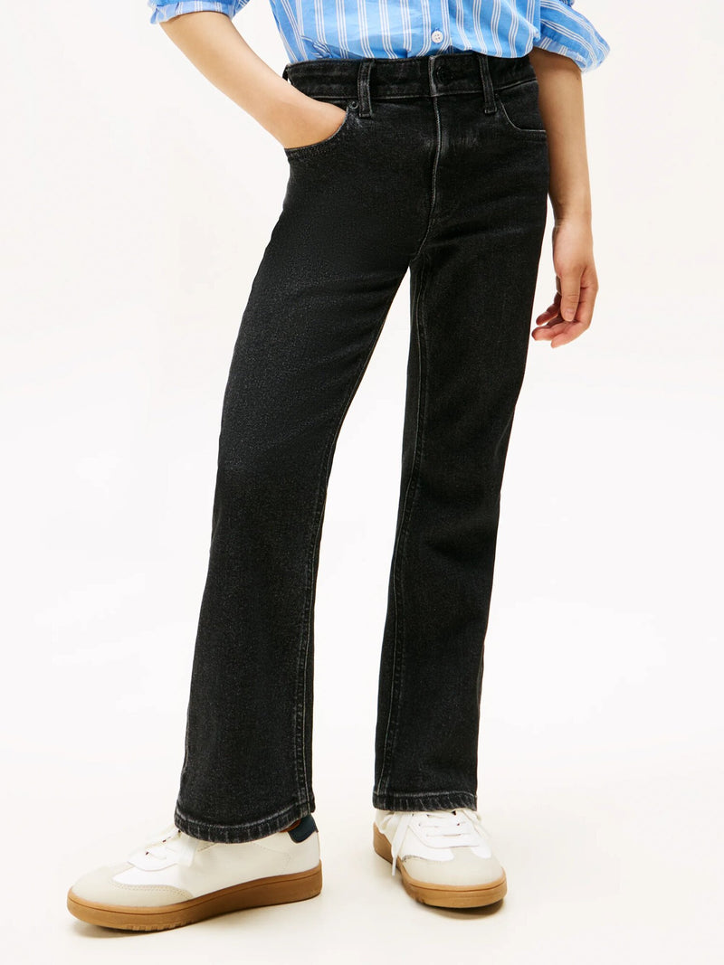 Tommy Hilfiger jeans flare neri bambina ragazza in denim elasticizzato - NERO | CammarataMode