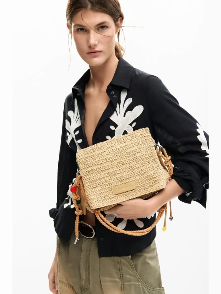 Desigual borsa in raffia venecia beige chiaro