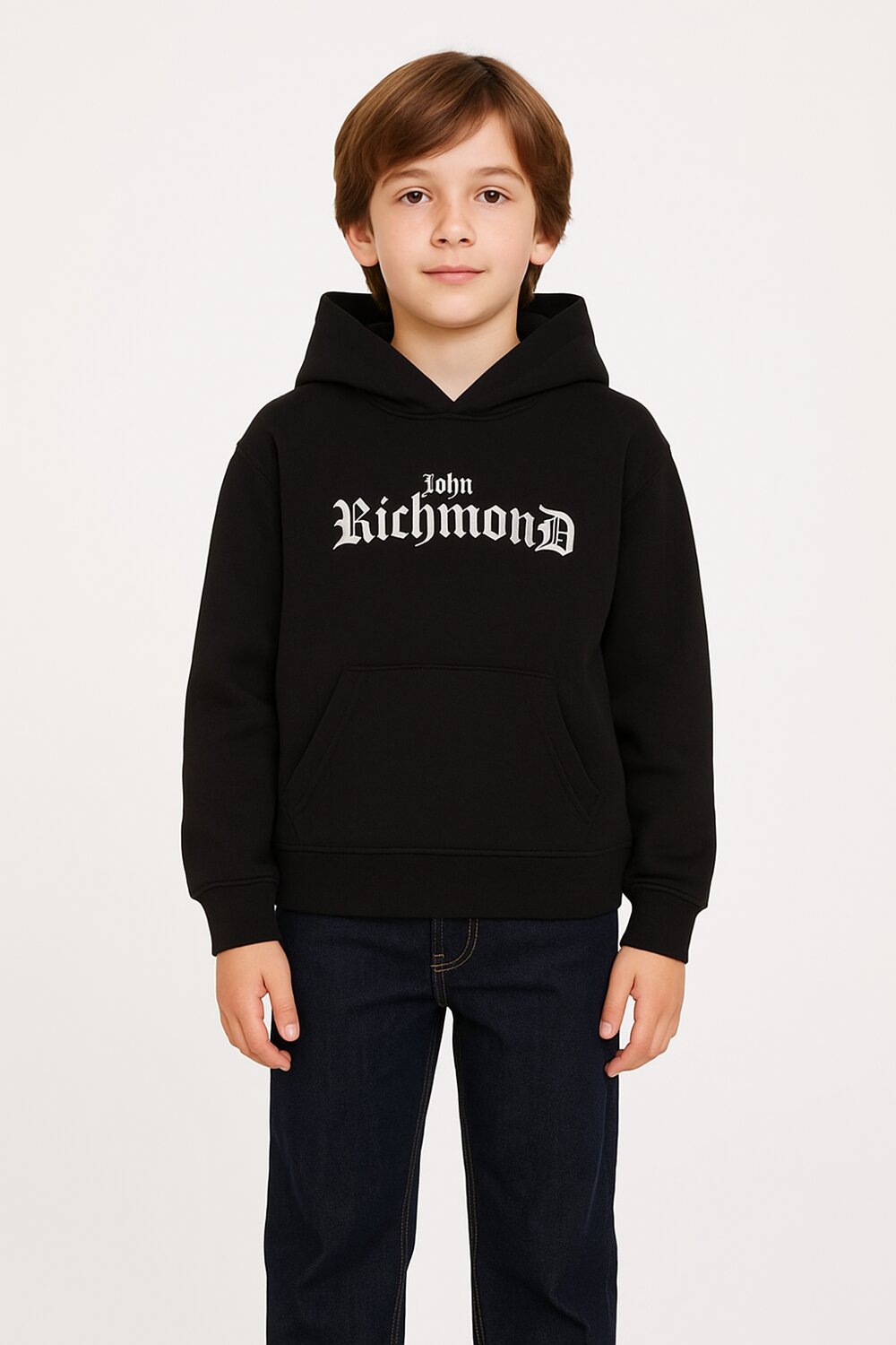 John Richmond Felpa Nero Bambino In Cotone Con Cappuccio Scuola AI25