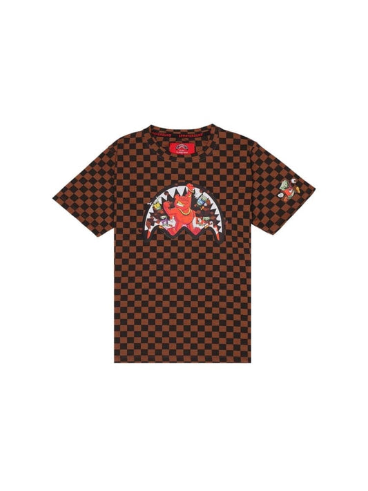 Sprayground t-shirt kids/junior in cotone damier moro con stampa bocca di squalo