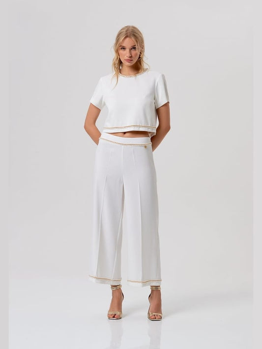Fracomina pantalone cropped culotte bianco