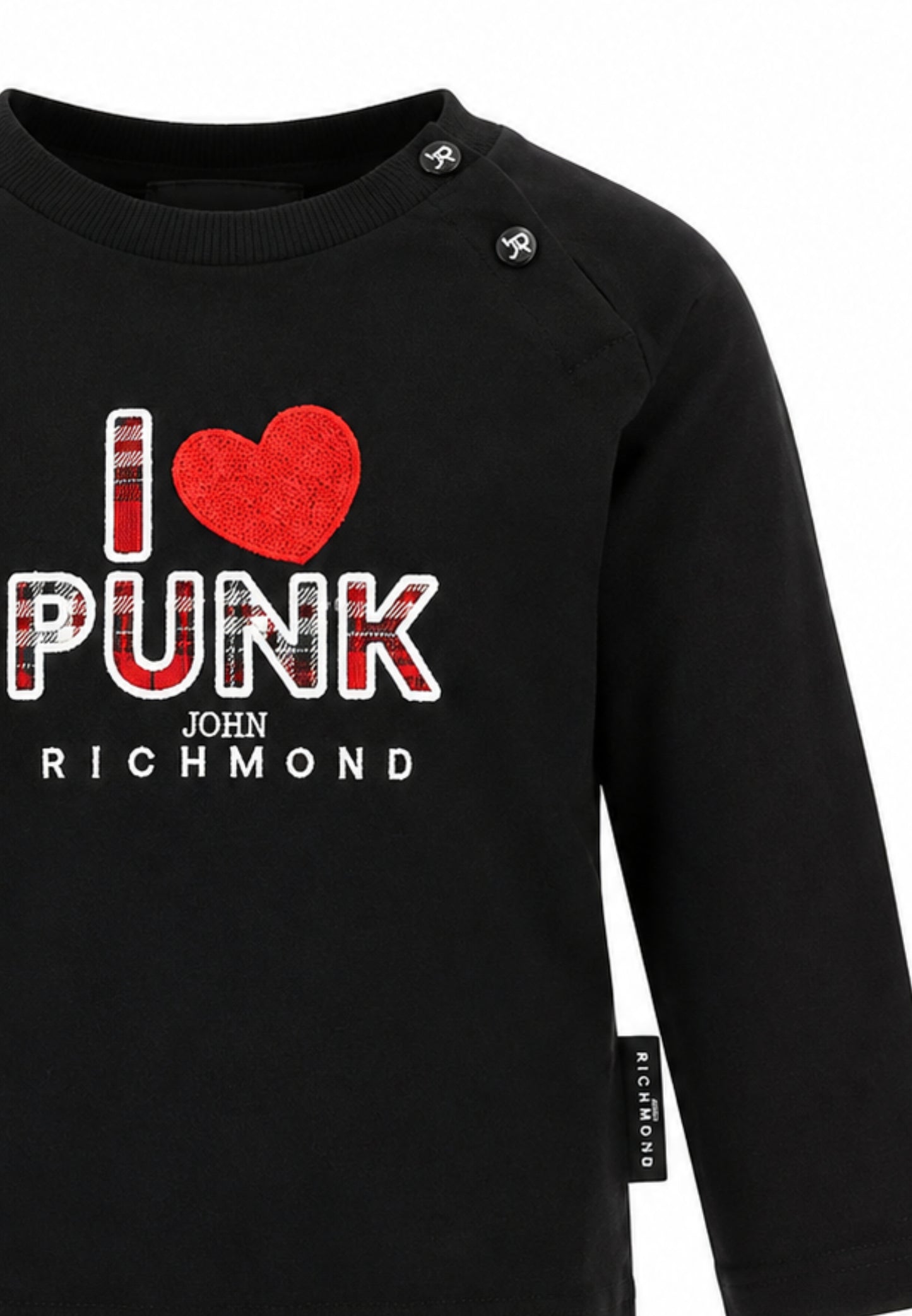John Richmond tshirt nera a maniche lunghe con motto centrale Bambine e ragazze ria26085ts.ne_