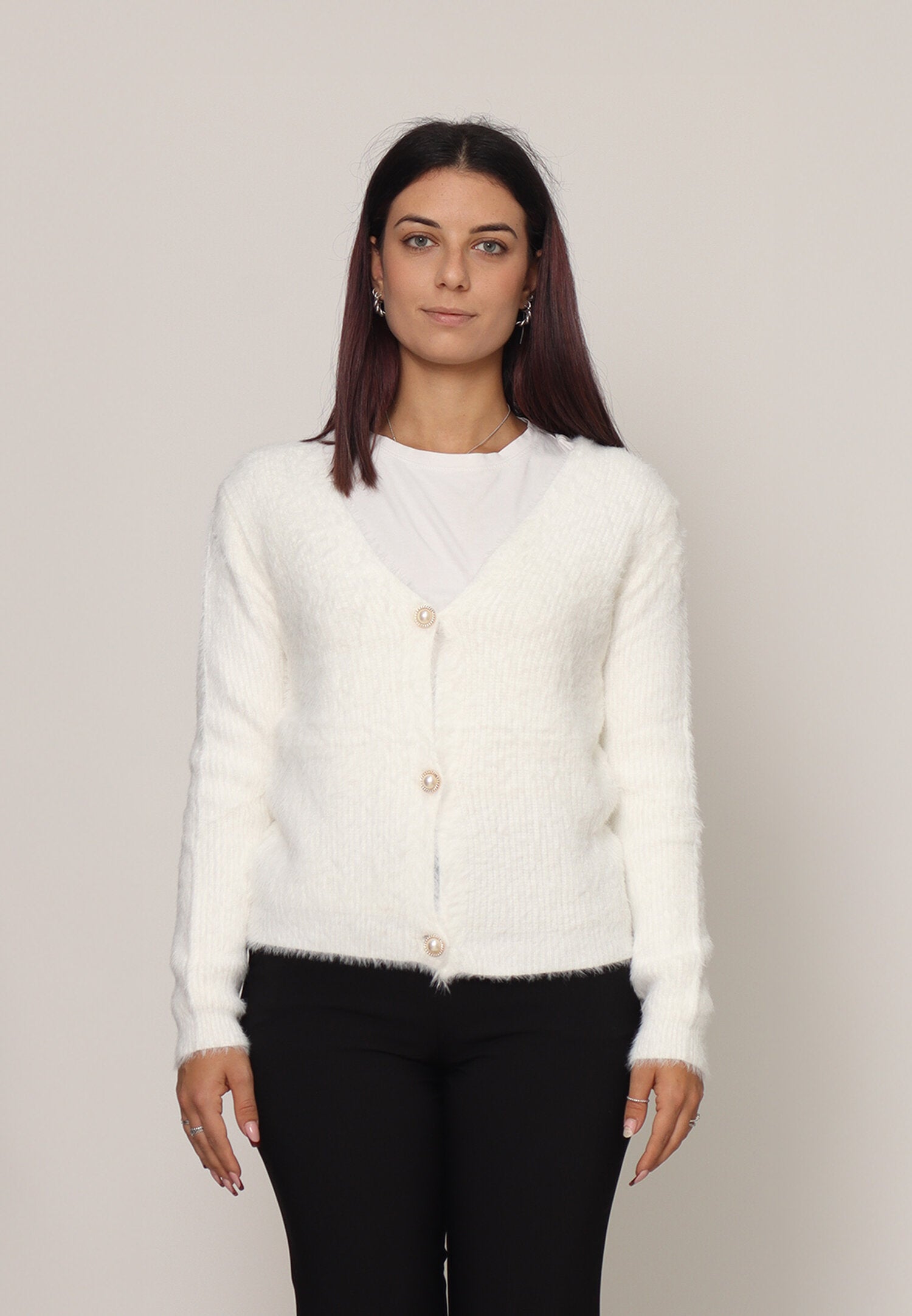 Monte Cervino Cardigan Lana Panna Donna In Lana Con Bottoni Elegante AI25